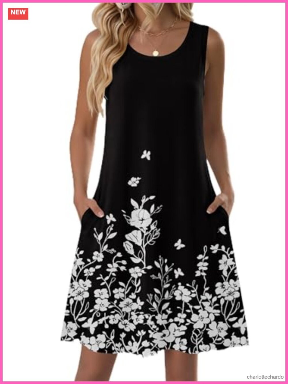 Women Sleeveless A-Line Tshirt Sundress Casual Floral Print Beach Dress